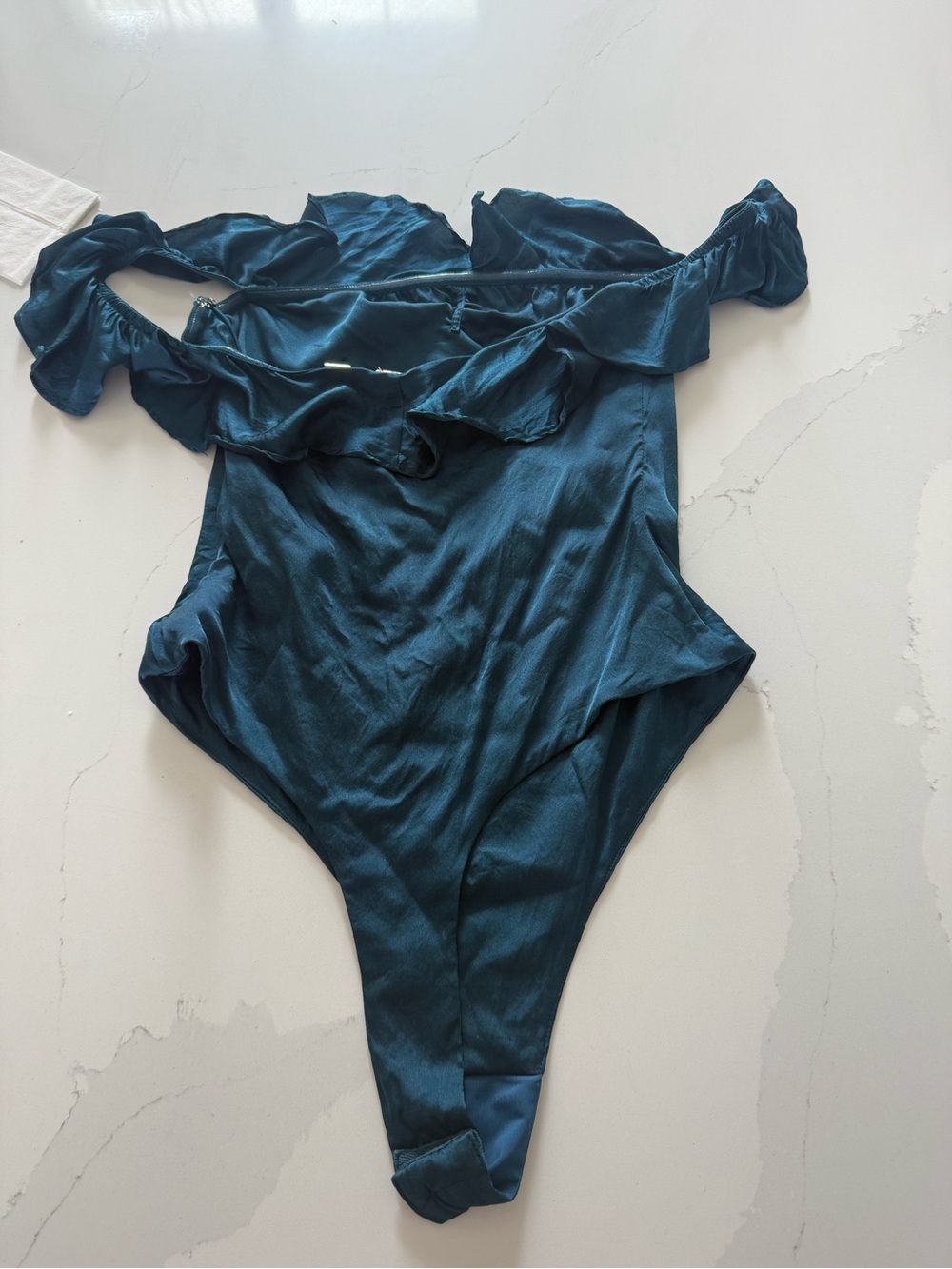 For love and lemons Teal Ruffle satin bodysuit